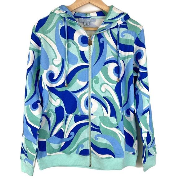 Hill House Jacket The Allie Zip-Up Hooded Fleece Womens XS in Ocean Kaleidoscope - Picture 1 of 14